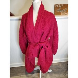 Aran Crafts Red Cable Knit Cardigan